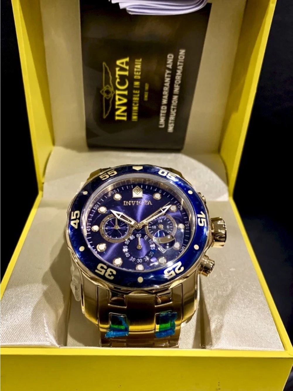 Invicta Men’s PRO DIVER SCUBA Chronograph Blue Dial 18kt Gold Plated Watch. 0073 - Picture 12 of 12